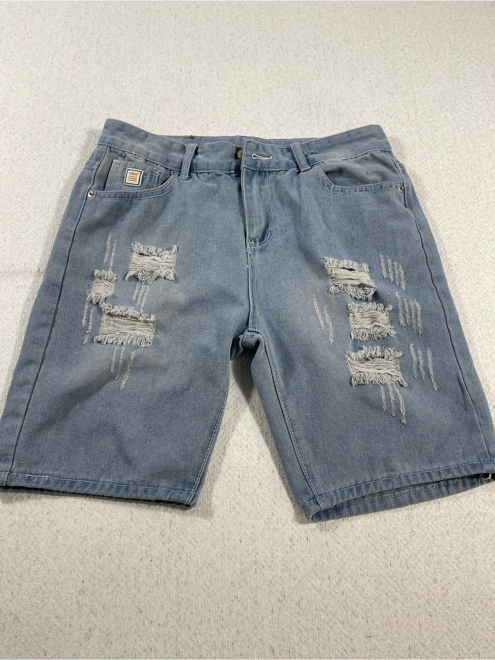 Vogue Men's Light Wash Distressed Denim Shorts SKU#0691